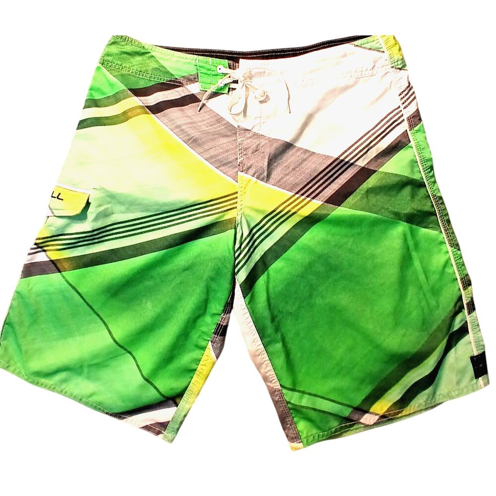 O'Neill Boardshorts 36 Green White Irish Punk Geo Artsy Ocean Surf Beach Travel